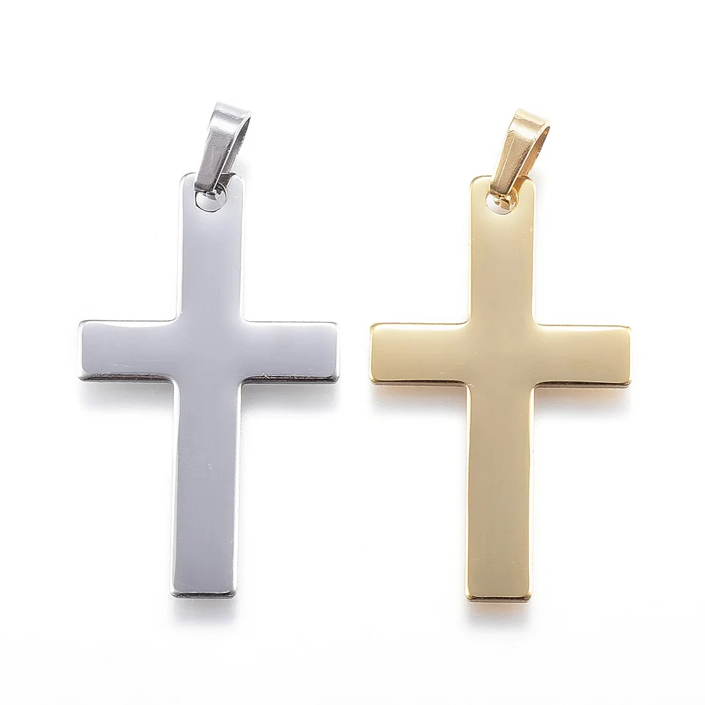 10pcs Latin Cross Stainless Steel Pendant Mixed Color Thinness Charms Religion Pray Necklace Jewelry Making Supplies 36.5x22x1mm