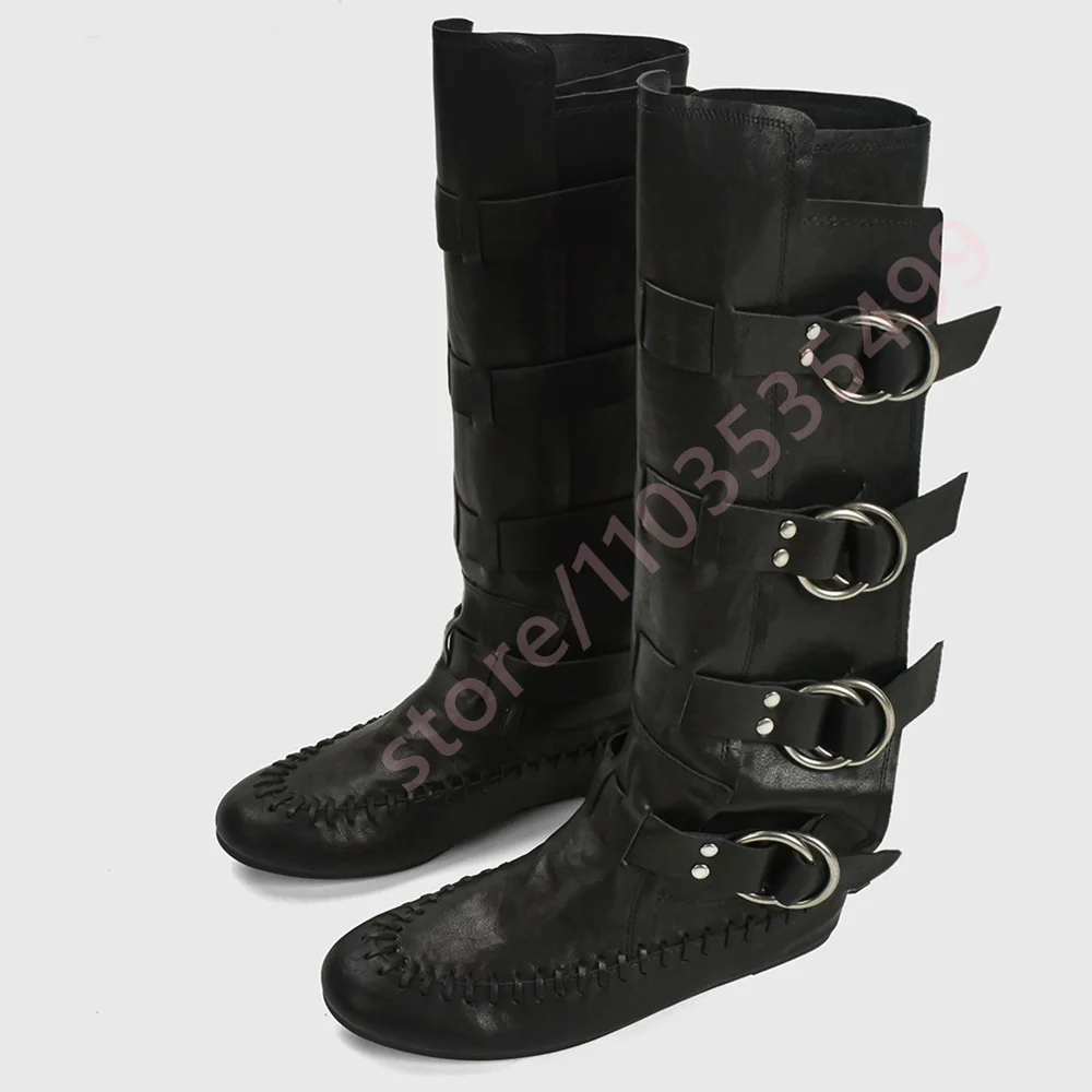 

Black Belt Buckle Over-The-Knee Knight Boots 2025 Autumn New Style Round Western Cowboy Boots Fashion Women's Casual Long Boots