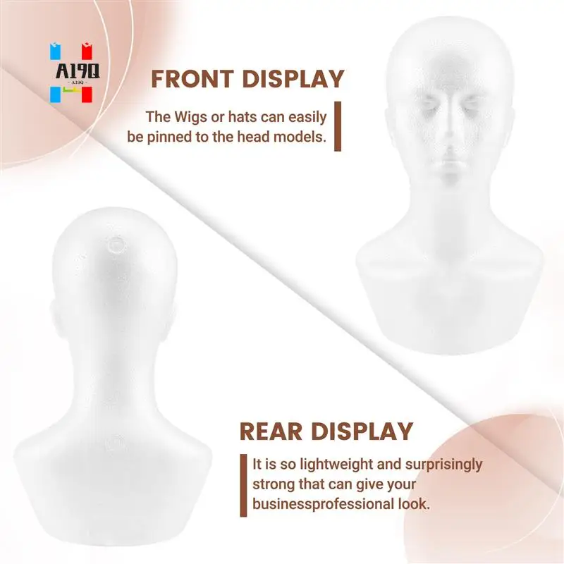 A19Q-Foam Male Display Mannequin Head Dummy Wigs Hat Scarf Stand Model