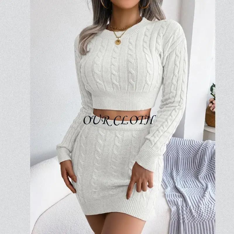 

Женская однотонная юбка-свитер, комплект из двух предметов, осенняя трикотажная блузка, костюм с юбкой Y1AC