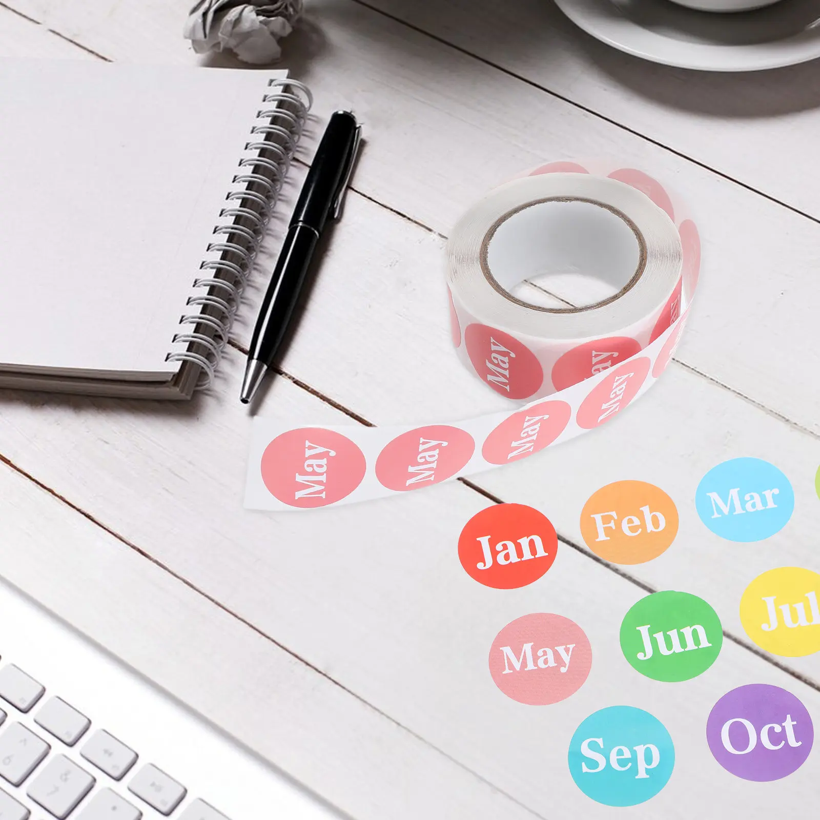 

12 рулонов круглых ежемесячных наклеек-календарей, цветные этикетки для обозначения месяцев, самоклеящиеся, для планировщиков, журналов, конвертов, для маркировки