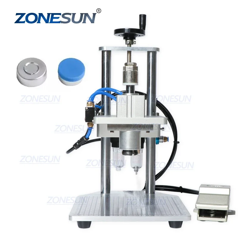 

ZONESUN Semi-automatic Pneumatic Small Bottle Capper Aluminum Plastic Glass Vial Crimping Machine 20mm Bottle Capping Machine