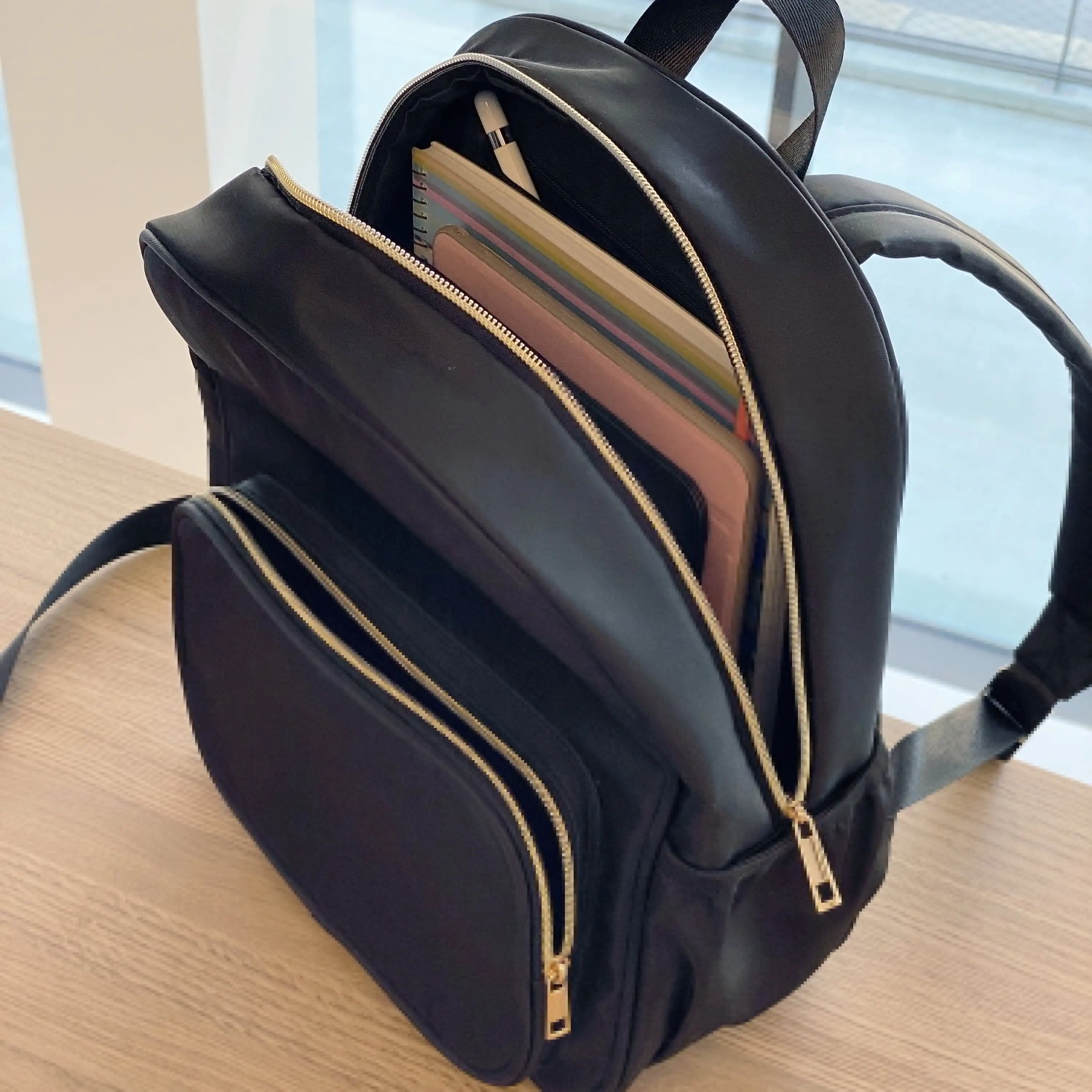 حقيبة ظهر من النايلون، حقيبة كتب سفر قابلة للتخصيص للحرف اليدوية والمدرسة والاستخدام اليومي، باللون الأسود