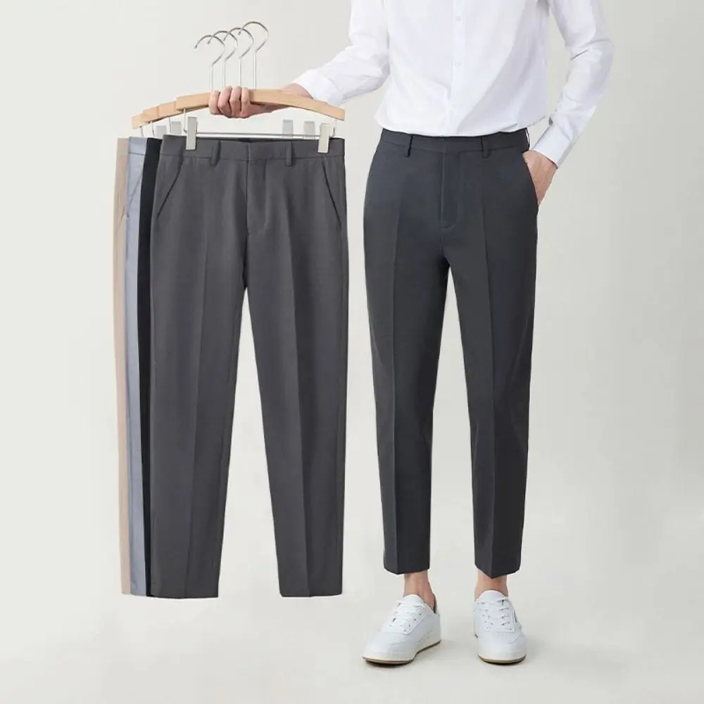 

Simple Cropped Pants Business Suit Pants Straight Solid Color Men's Formal Pants Thin Casual Trousers Classic Suit Pants Male