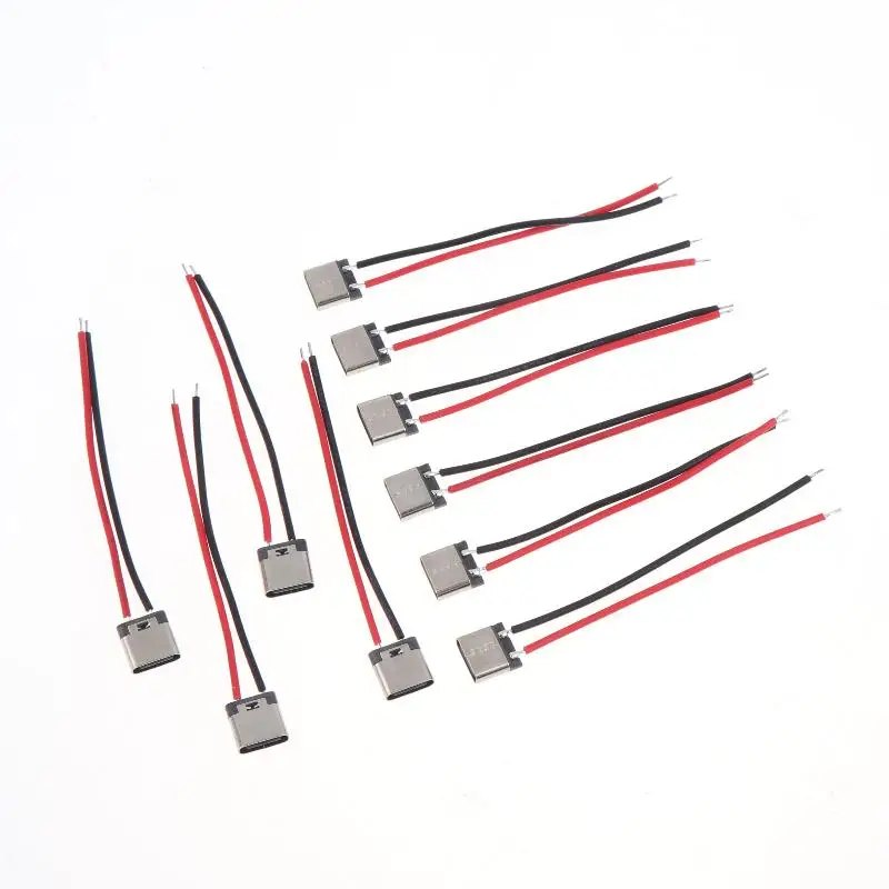 Bare Board Type-C Female Chassis Waterproof 2P Solder Wire USB C Pigtail Cable Extension Power Cable USB-C Plug To 2 Pin Wire