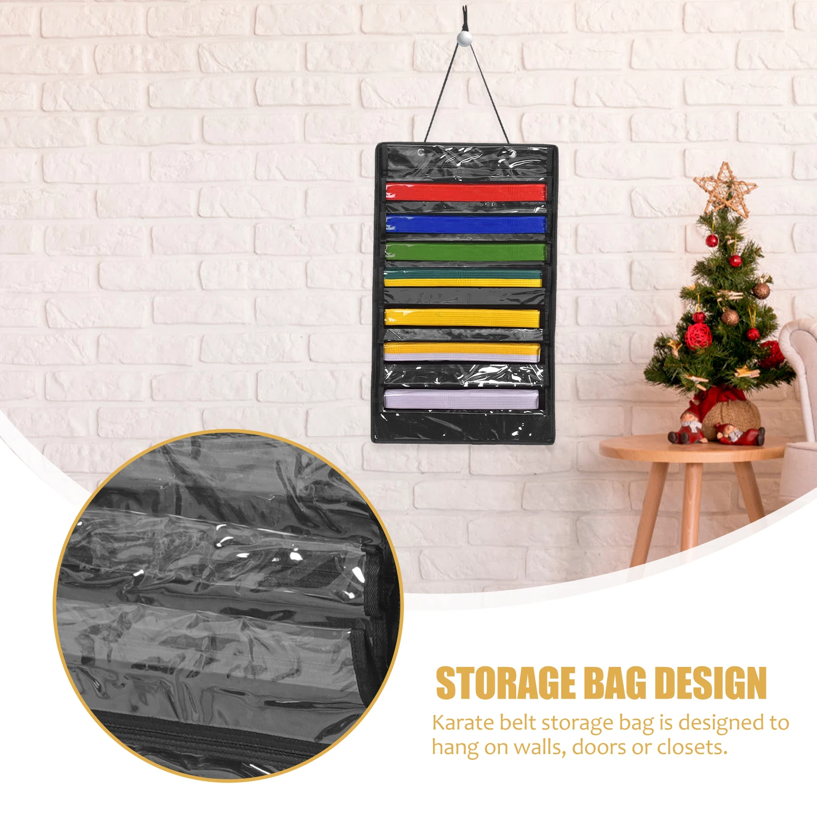 

Karate Belt Storage Bag Wall Hang Martial Arts ganizer Felt Pockets Medal Taekwondo Display Rack Dust Moisture Proof