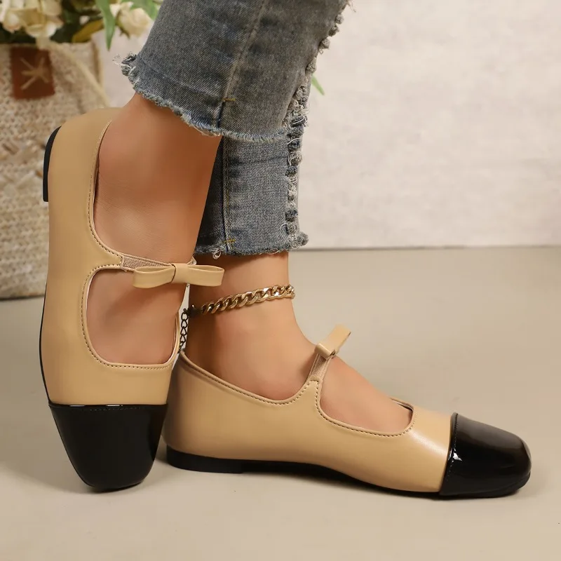 حذاء ماري جين فرنسي ريترو للنساء 2025 نمط جديد بفيونكة، مقدمة مربعة، كعب سميك، حذاء فردي عصري بفتحة ضحلة #5