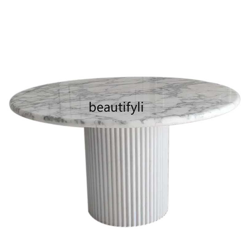 

6 People round Table Natural Marble Dining-Table Modern round Dining Room Roman Column Table Legs ArabescatoQ