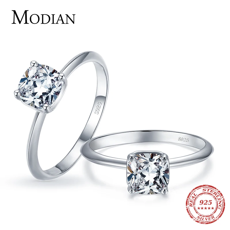 Modian 2021 Real 925 Sterling Silver Classic Sparkling Square AAAA Zircon Finger Ring For Women Wedding Engagement Fine Jewelry