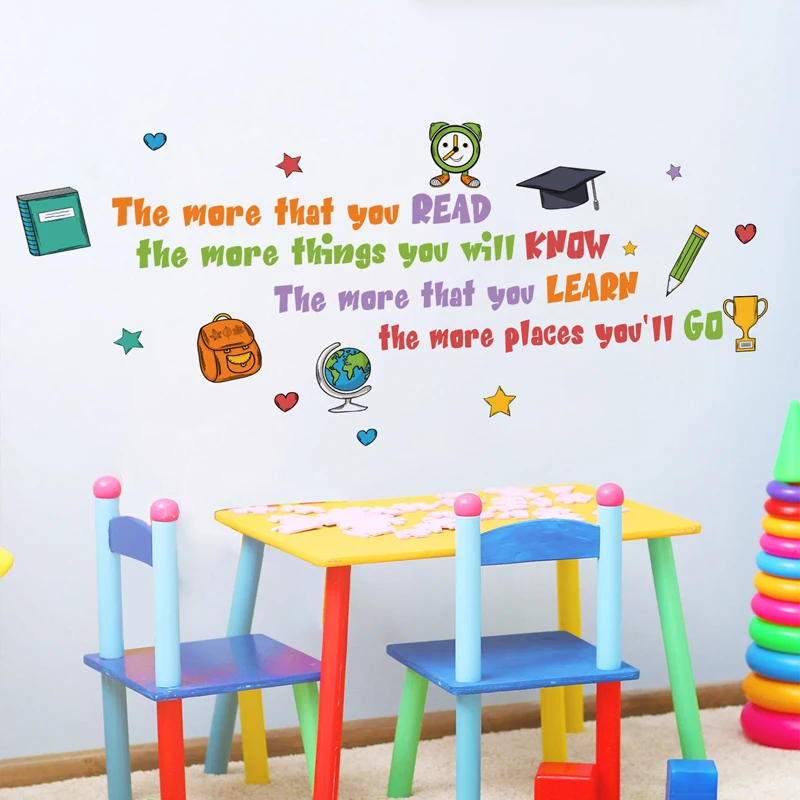 1pc Wallpapers Slogan Graphic  Learn Inspirational Slogans Wall Stickers For Children Read And Learn For Study For Home Art