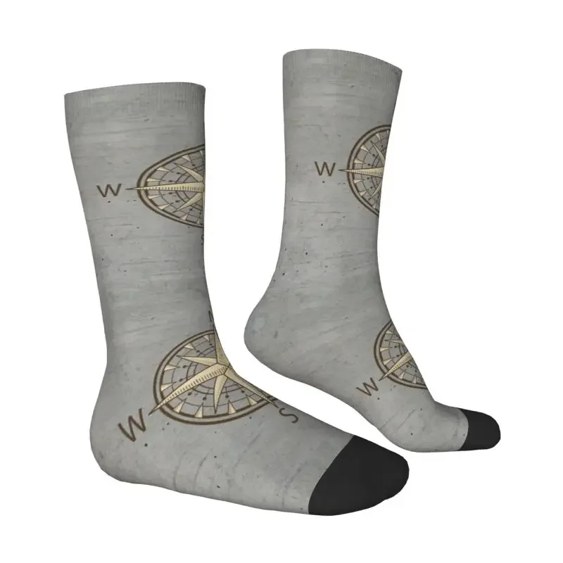 Gray Compass Male Dress Sock for Men Women Breathable Fashion Nautical Sailing Sailor Crew Socks