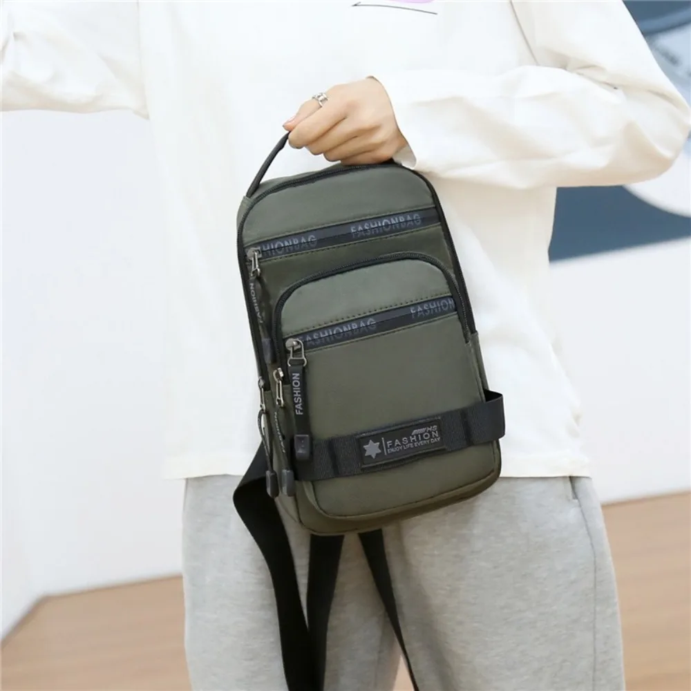 

Fashion Multi Pockets Men Chest Bag Cloth Shoulder Bag Sports Message Bag Solid Color Zipper Crossbody Bag Men