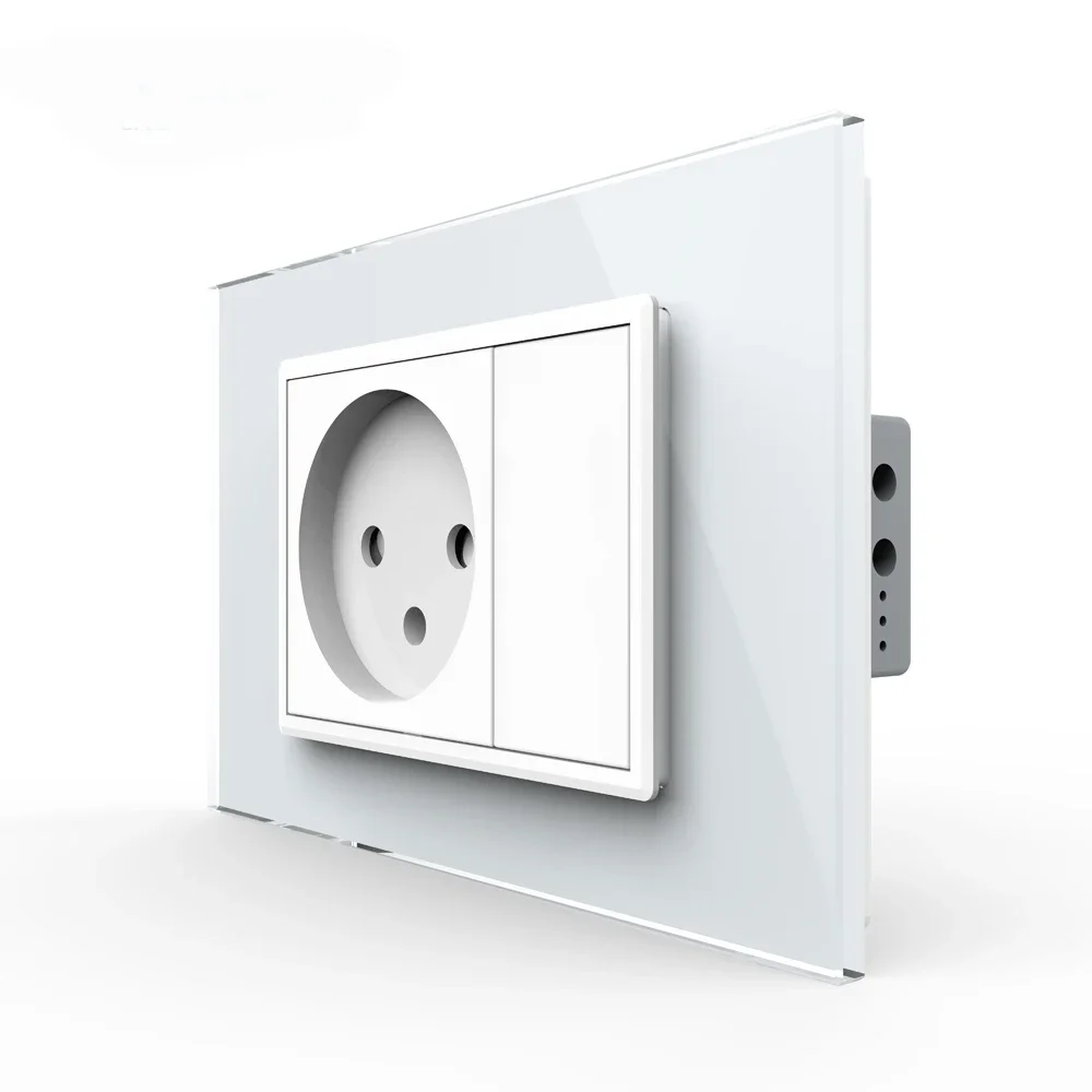 Livolo Israel Power Socket Sensor ,White/Black Crystal Glass Panel, AC 110~250V 16A Wall Power Israel Socket, VL-C9C1IL-11