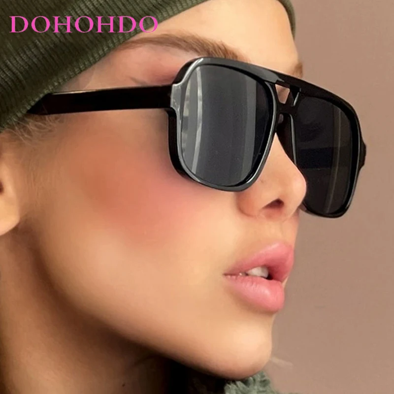 

Retro Double Bridge Pilot Oversized Square Women Sunglasses Trending Brand Design Men Sunglass Outdoor Drive Travel Shades UV400