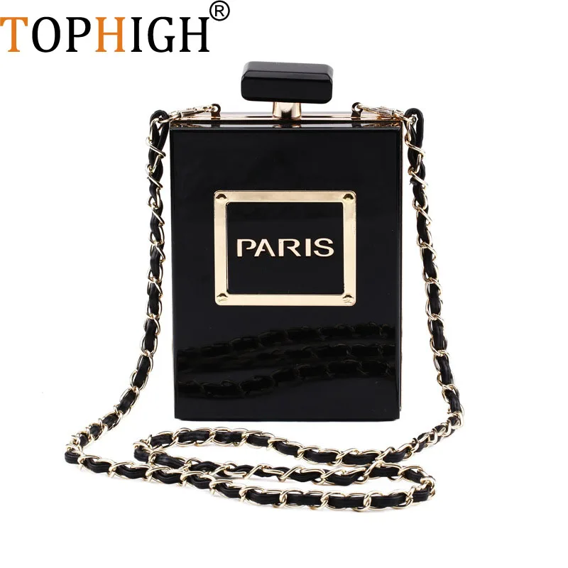 TOPHIGH New Hand Bag Ladies Perfume Bottle Bag Dinner Party Clutch  Leather Chain Crossbody Acrylic Square  Designer Luxury Bag