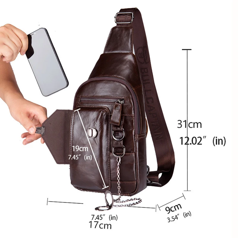 2023 New Brand Men\'s Chest Bag 100% Genuine Leather shoulder bag husband Messenger Bags Multifunctional Mobile Phone Bag\'s