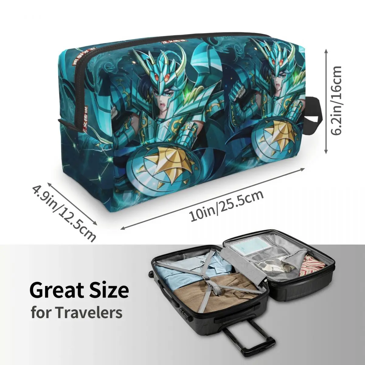 Anime Knights Of The Zodiac Dragon Shiryu Makeup Bag Cosmetic Organizer Storage Dopp Kit Toiletry Cosmetic Bag for Women Beauty