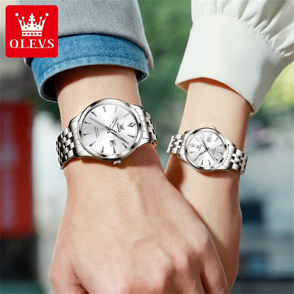 OLEVS 5598 Couple Watches Luxury Original Fashion Brand Waterproof Luminous Quartz Watch Single Calendar For Daily Date Sport