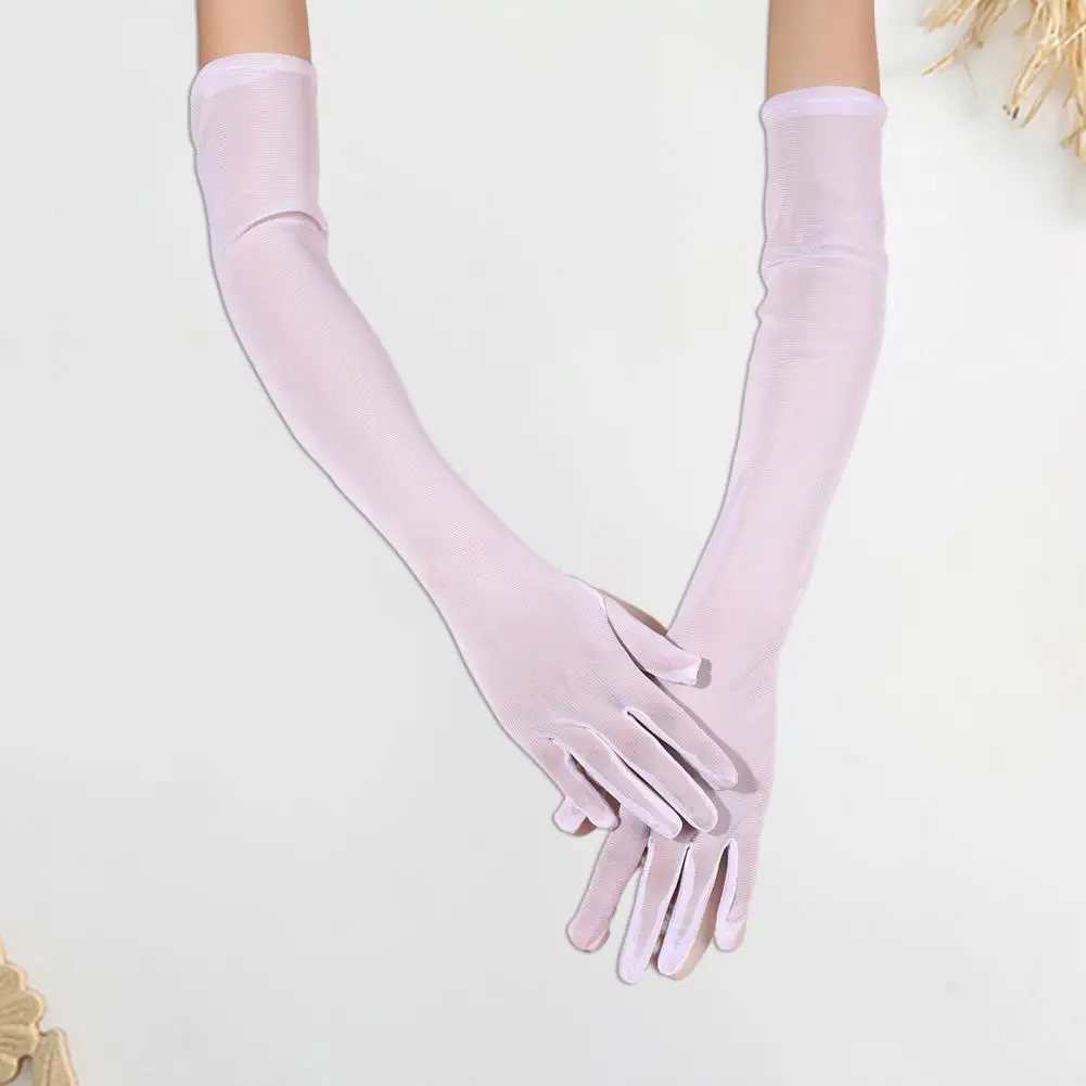 1 Pair Women Wedding Gloves Thin See-through Mesh Five Fingers Gloves Over Elbow Length Bridesmaid Prom Cocktail Party Gloves