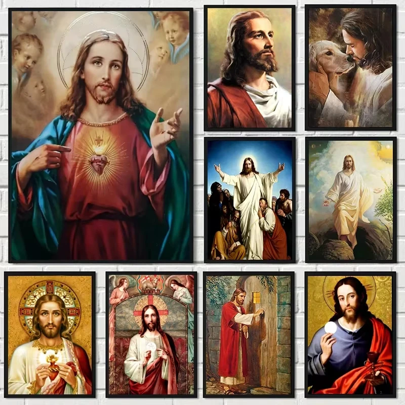Affiches de cœur sacré de style vintage et l'art mural imprimé sur le thème de Jésus-Christ conviennent aux affiches d'église et de décoration intérieure