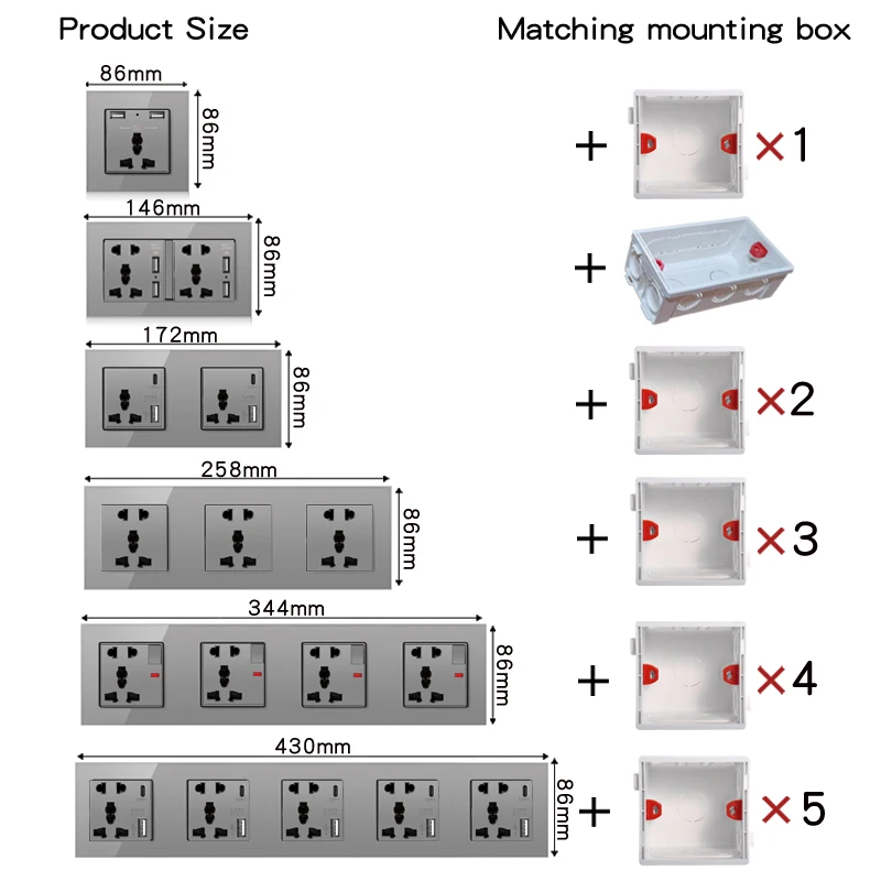 novski wall-mounted module diy European standard gray crystal glass panel socket switch button free combination function