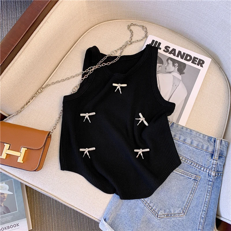 Streetwear Slim Knit Sweater Vests Women 2023 Summer Sleeveless Round Neck Pullover Crop Tops Fashion Chic Sexy Knitwear