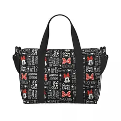 Sacola de praia personalizada Mickey Mouse Anime para mulheres, Minnie Bows, Ginásio Extra Grande, Sacos de compras de viagem