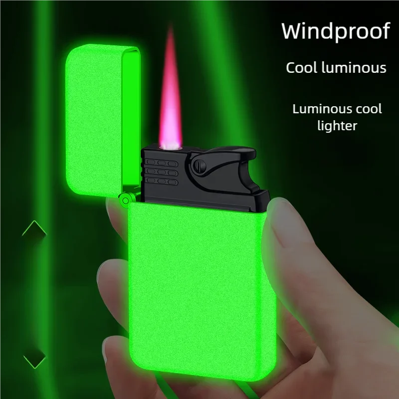 Personalized metal straight forward windproof red flame inflatable lighter with multiple styles to choose from