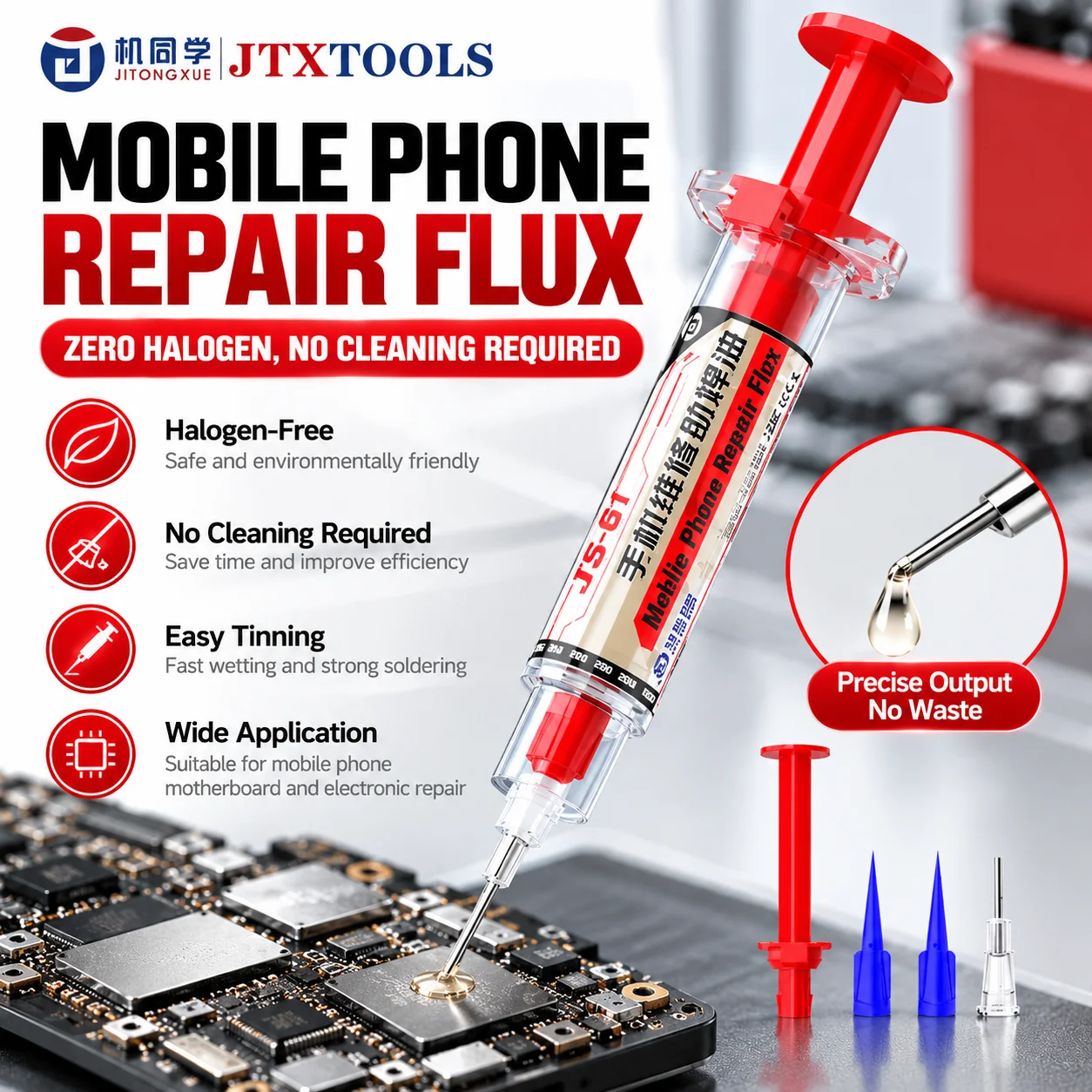 JTX JS-61 10CC No-Clean Halogen-Free Lead-Free Soldering Flux Syringe Paste For Phone BGA PCB Motherboard Repair