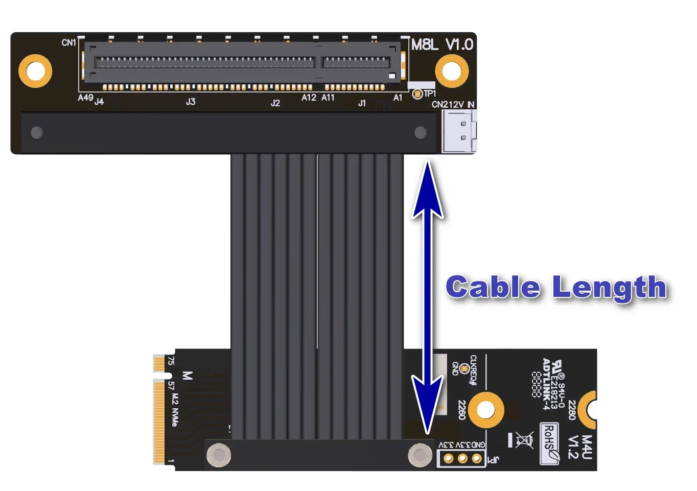 ADT-Link R48 M48SF M.2 NVMe to PCI-Express 4.0 3.0 x8 Riser Jumper Adapter PCI-e x8 LAN, RAID SSD Cards to M.2(ultra SSD, M-key)