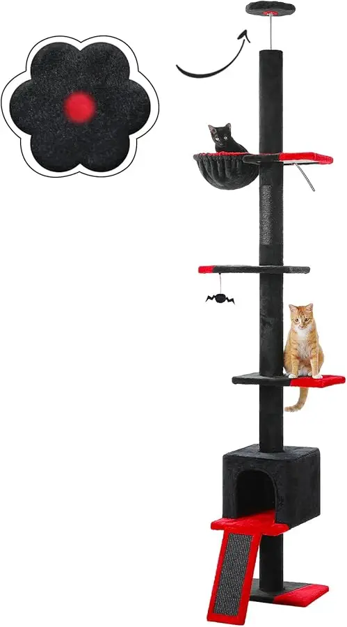 

PEQULTI Gothic Cat Tree Floor to Ceiling, Tall Cat Tower, Adjustable Height (83''-108'') 5 Tiers Climbing Tree for Indoor Cats w