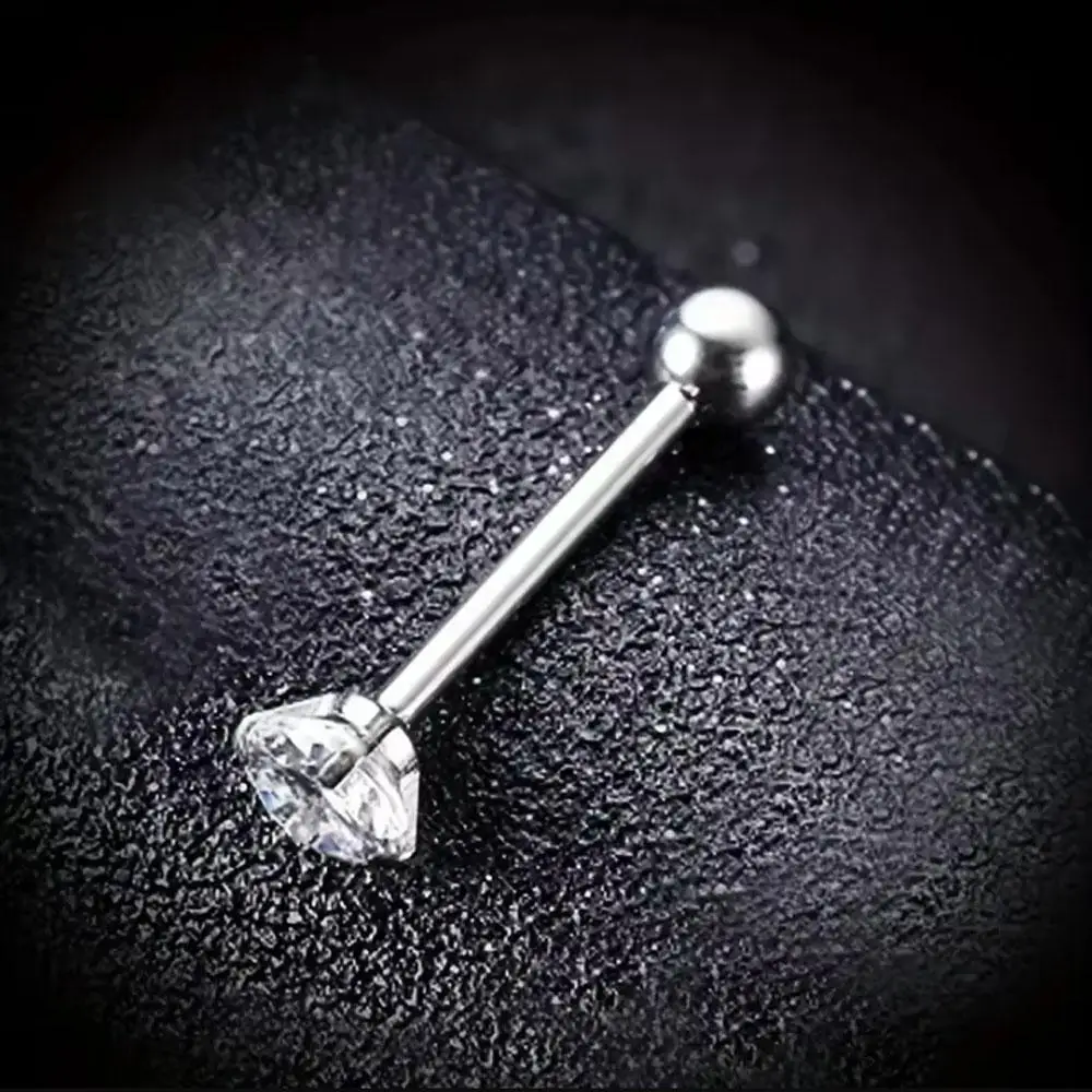 1pc Surgical Steel Round-shaped Zircon Tongue Barbell Piercings CZ Ball Tongue Barbell Stud Rings Fashion Piercing Body Jewelry