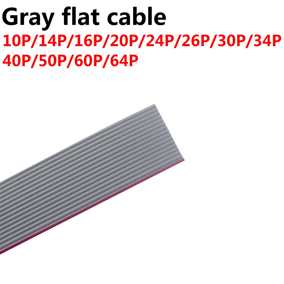 5Meter Pitch Grey Flat Ribbon Cable For IDC FC Connector 10P/14P/16P/20P/40P 30AWG Wire