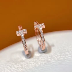 Huitan Stylish Chic Hoop Earrings Lady Dainty Rose Gold Color Bright Zirconia Accessories Female Daily Wearable Ear Jewelry