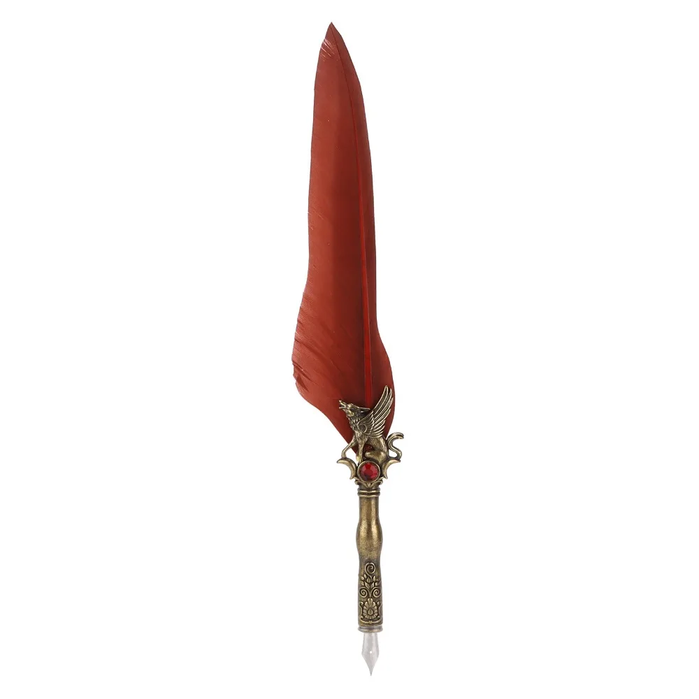 Stainless Steel Feather Quill Feather Shaft Smooth Nib Dip Pen Retro Texture Carved Pattern Engraved Dip Pen