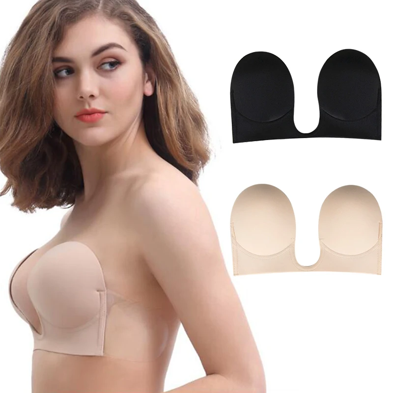 ALLTOOALL Invisible Push Up Bra Strapless Bras Dress Wedding Party Sticky Self-adhesive Deep U Bra Underwear Silicone Brassiere