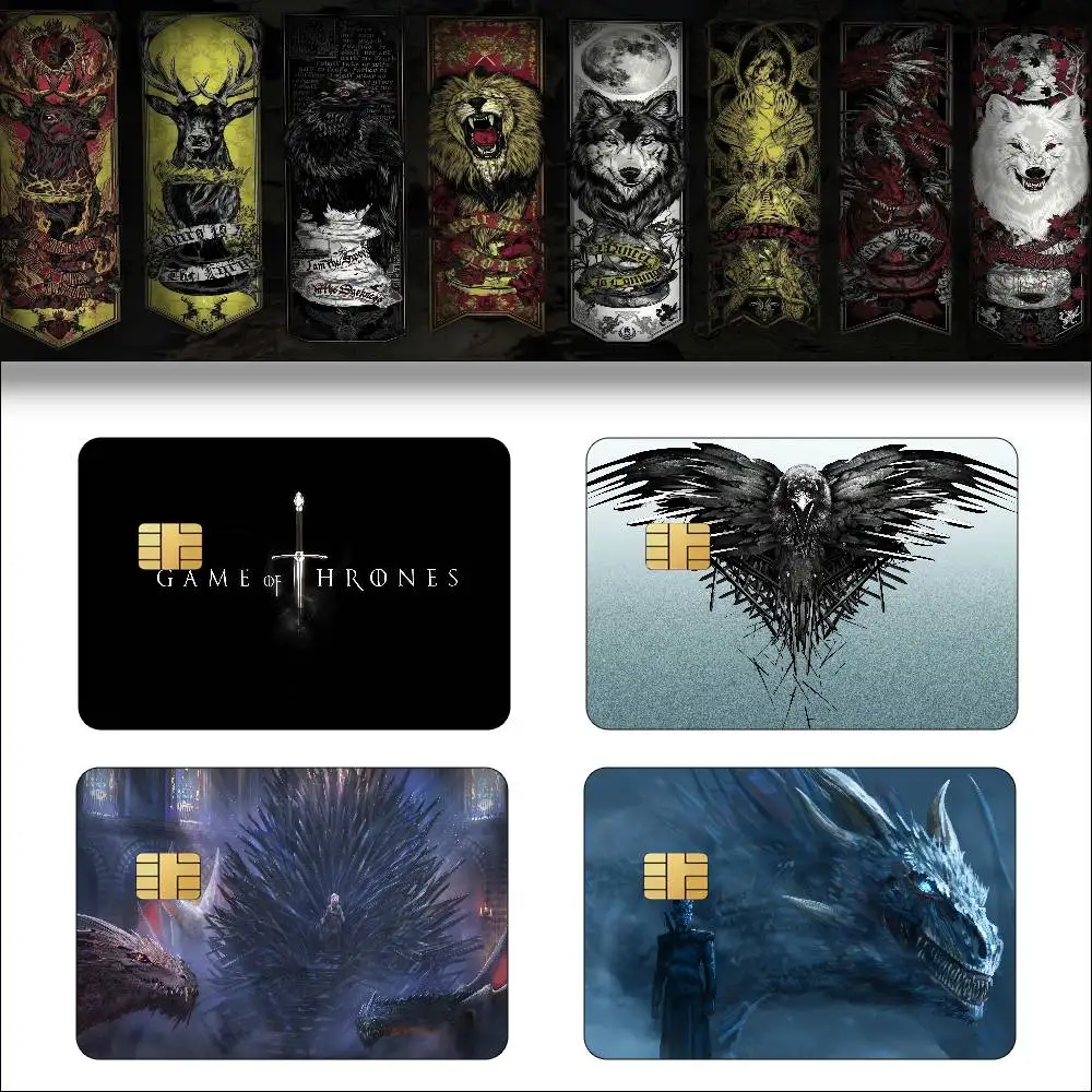 TV Drama G-Game Of Thrones Anime 4pcs 1Set Funny Shell On Off Ultra Thin No Fade Sticker Skin Cover Film For Debit Credit Card