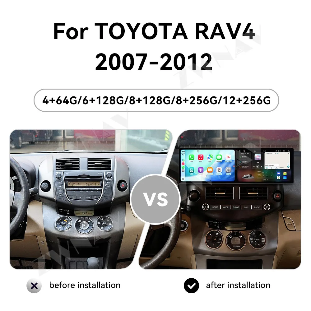 Android 15 Dual 9.1 Inch HD Screen For TOYOTA RAV4 2007-2012 Car Multimedia Player Wireless Carplay Android Auto Car Accessories