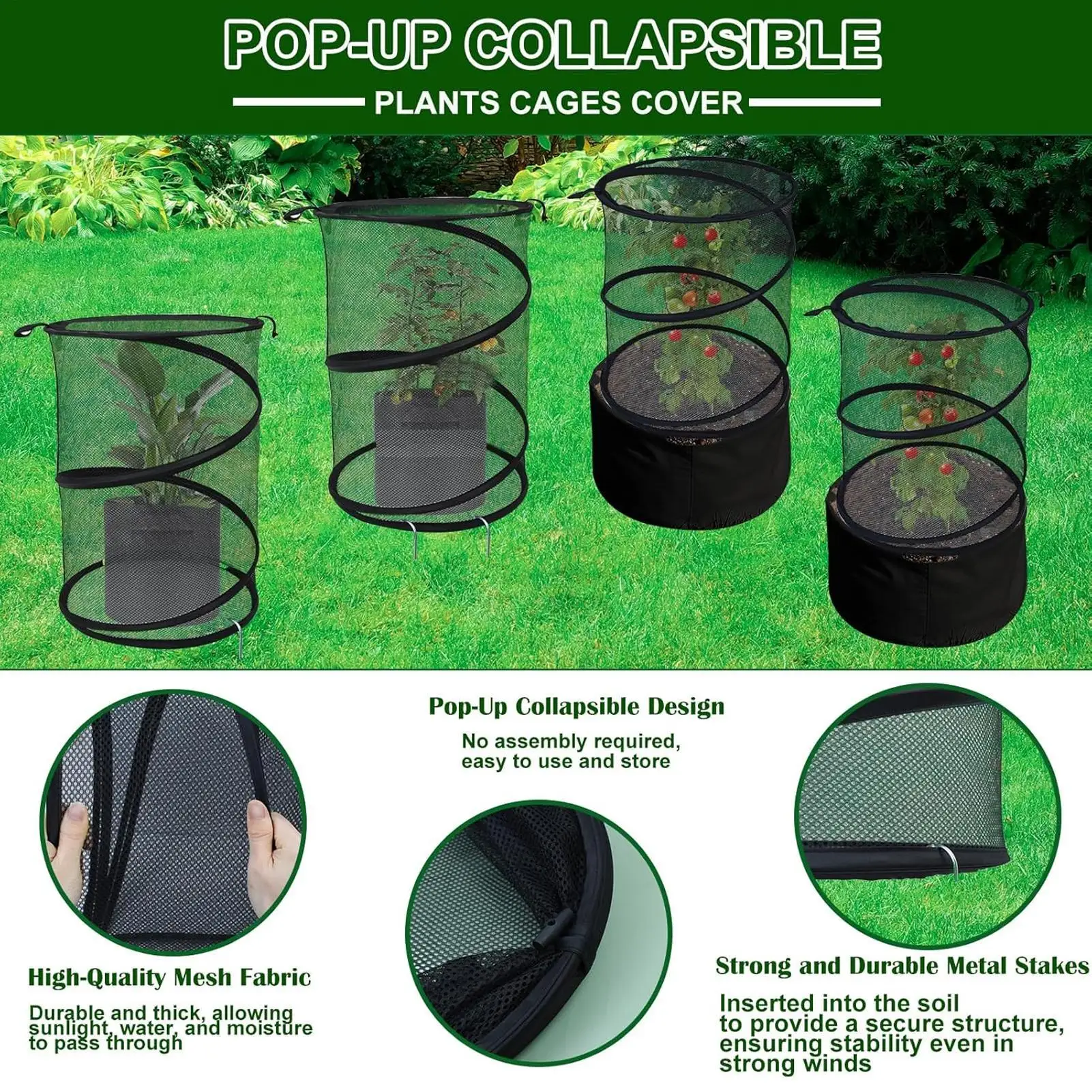 

Mesh Plant Cover Pop out Mesh Plant Cover 4 Pieces Foldable Tent with 16 Stakes Fly-Proof Animals Barrier for Garden Vegetables