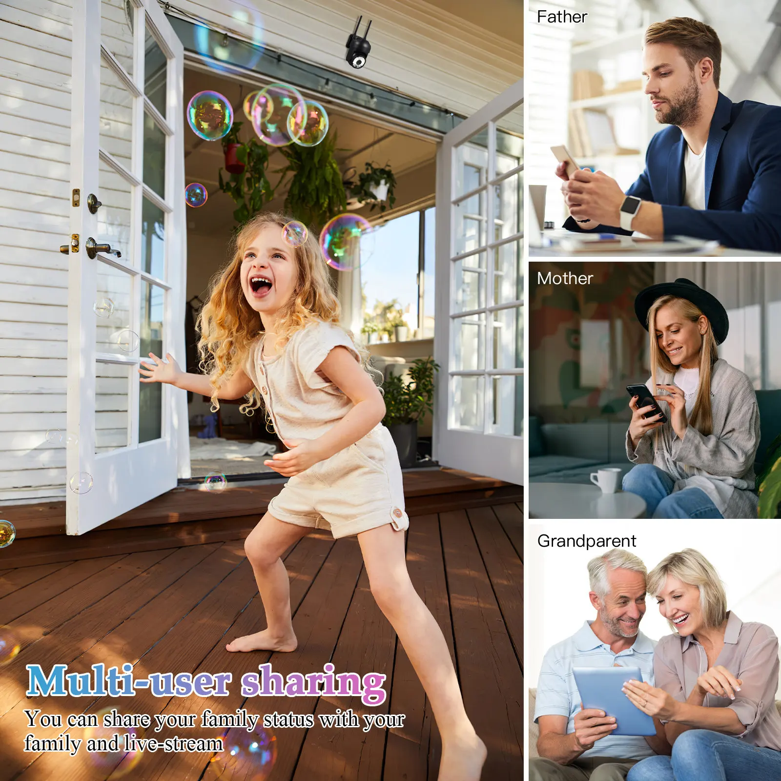 

Трехлинзовая камера видеонаблюдения для улицы и помещений, HD, ночное видение, датчик движения, удаленный просмотр, управление через приложение