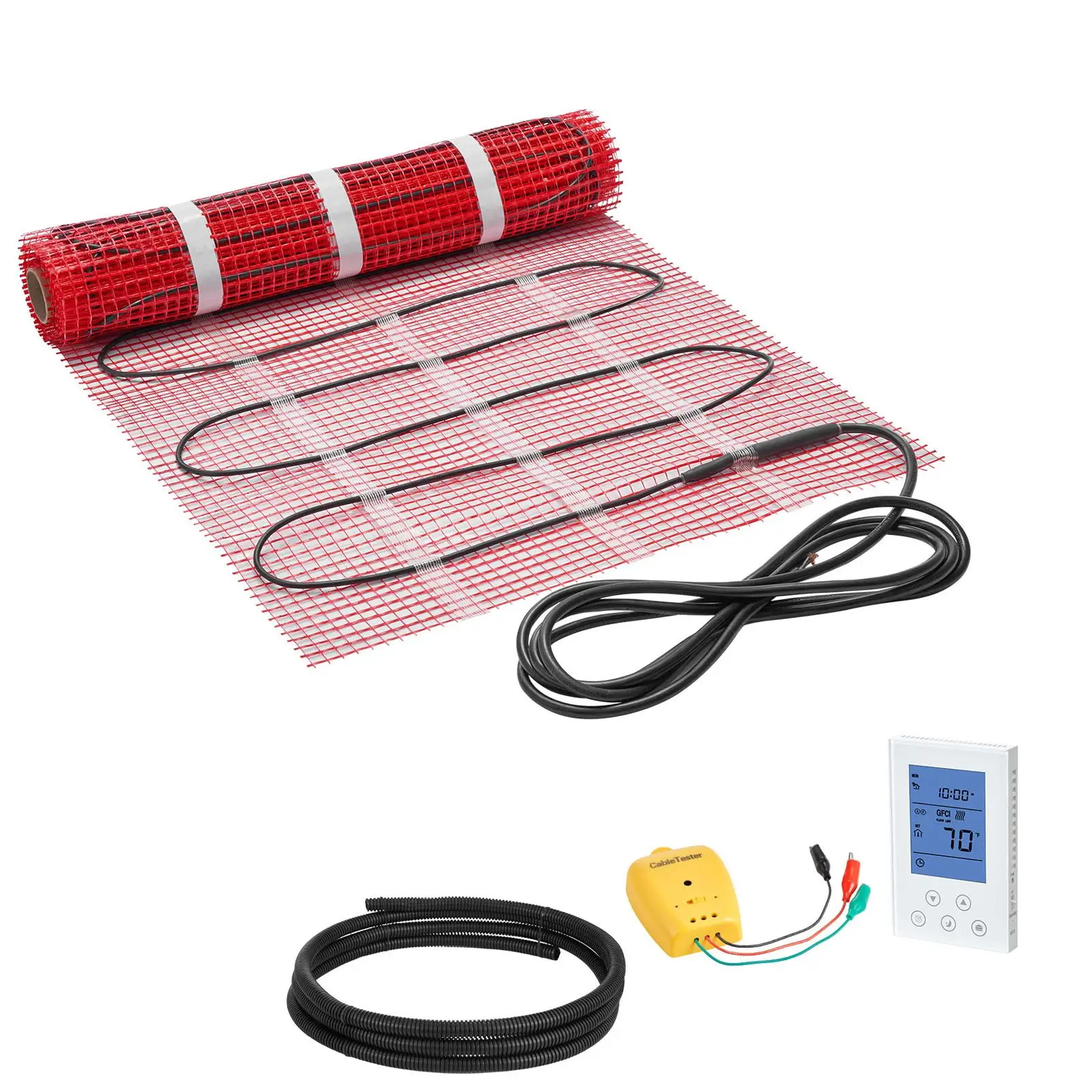 15 Sq Ft Self Adhesive Mesh Electric Radiant Floor Heating Mat 120V with Smart Thermostat and Alarm for tile Stone Vinyl Easy Installation