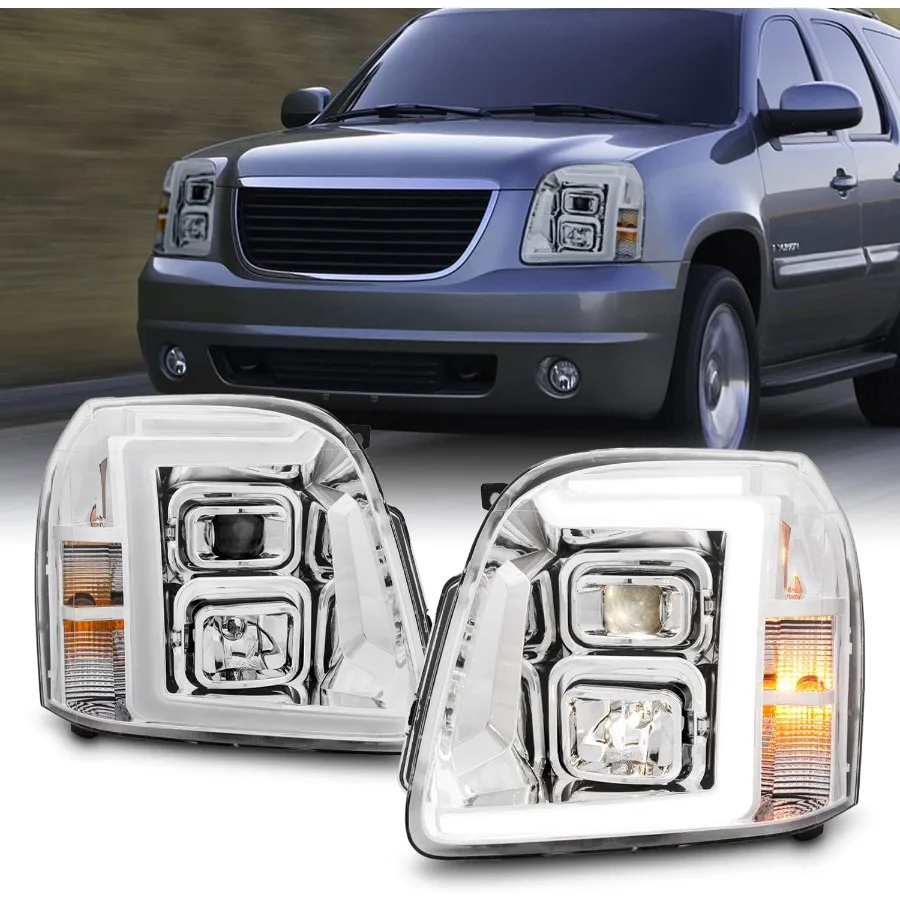

20072014 GMC Yukon XL 1500 2500 SUV LED CTube DRL Проектор Хромированные фары Пара Водитель Пассажир с усовершенствованным освещением Tech