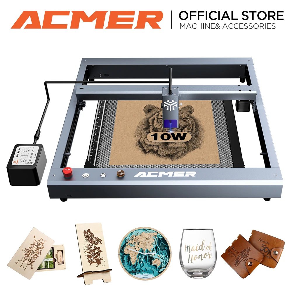 ACMER P2 10W Laser Engraver machine wood engraving cutting machine APPwifi Control CO2 CNC Laser Printer With Auto Air