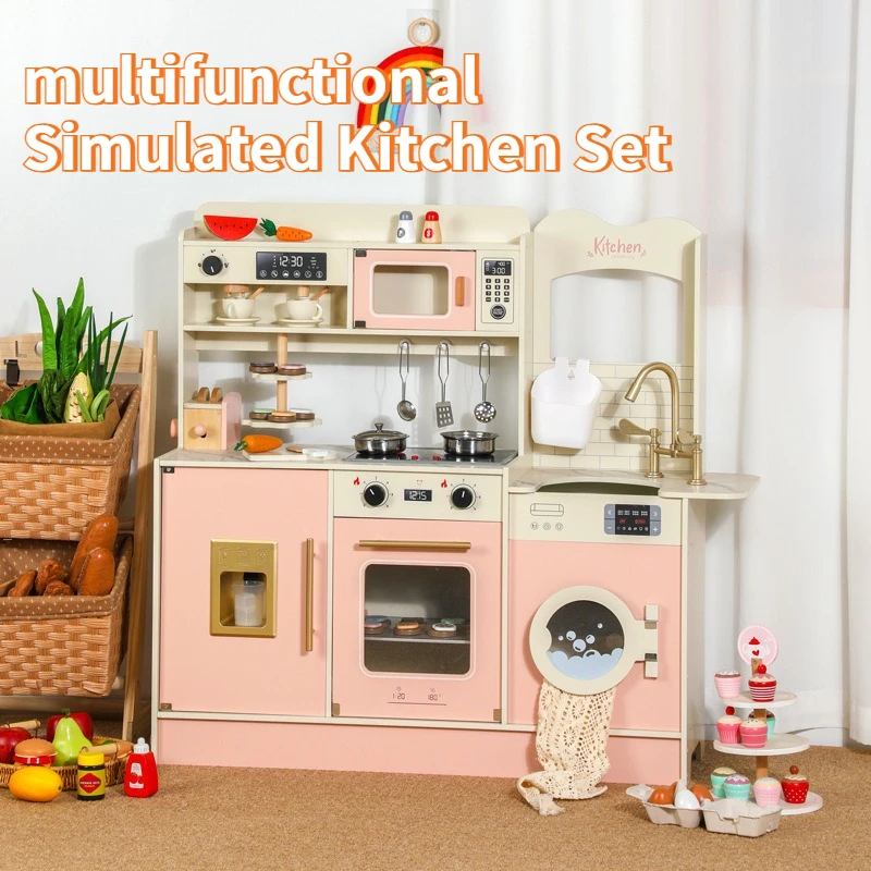 Maison de jeu de Simulation en bois pour enfants, réfrigérateur rose, ensemble de jouets ménagers de cuisine, jouet de Simulation éducatif pour l'éducation précoce