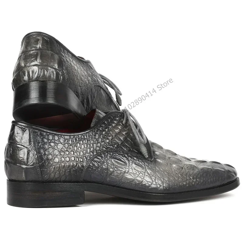 

Gray Gradient Color Crocodile Fretwork Men Derby Shoes Fashion Lace Up Men Shoes Luxury Handcraft Party Banquet Men Dress Shoes