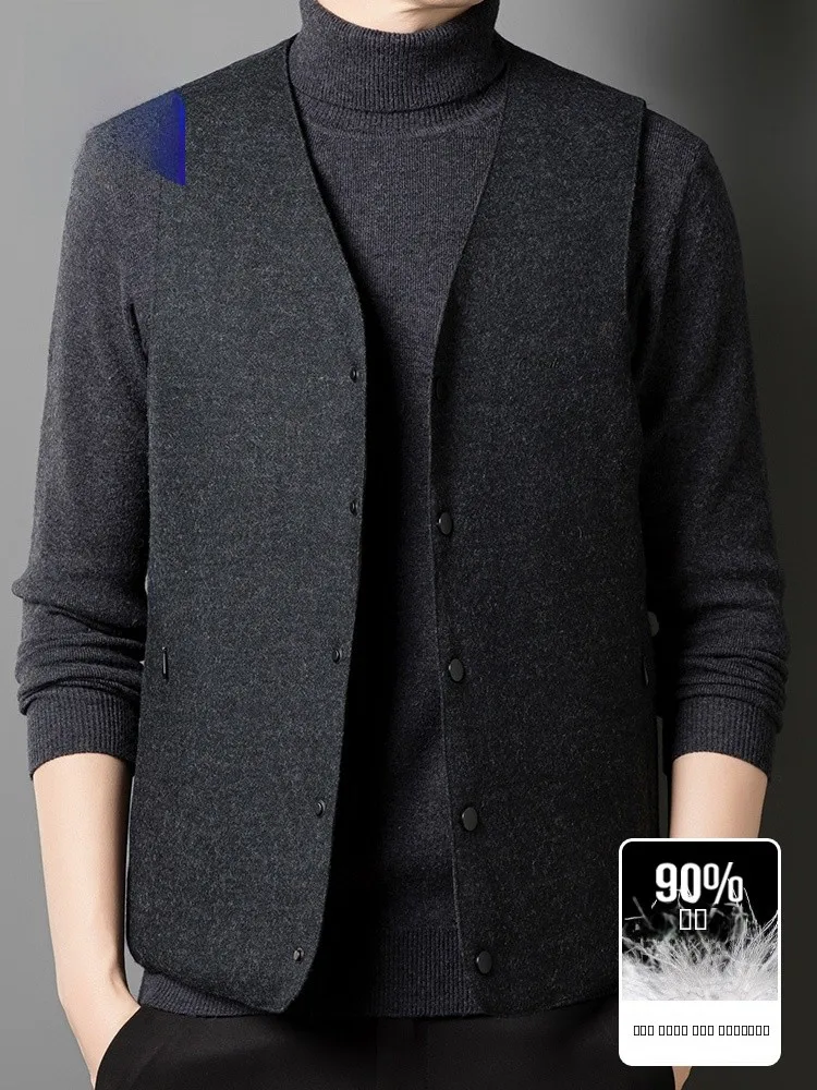 

Lormen Men's down Vest Warm Svel Du down Jaet Autumn Winter Faion Ci Sle V-Ne Button Closure Busin Casual