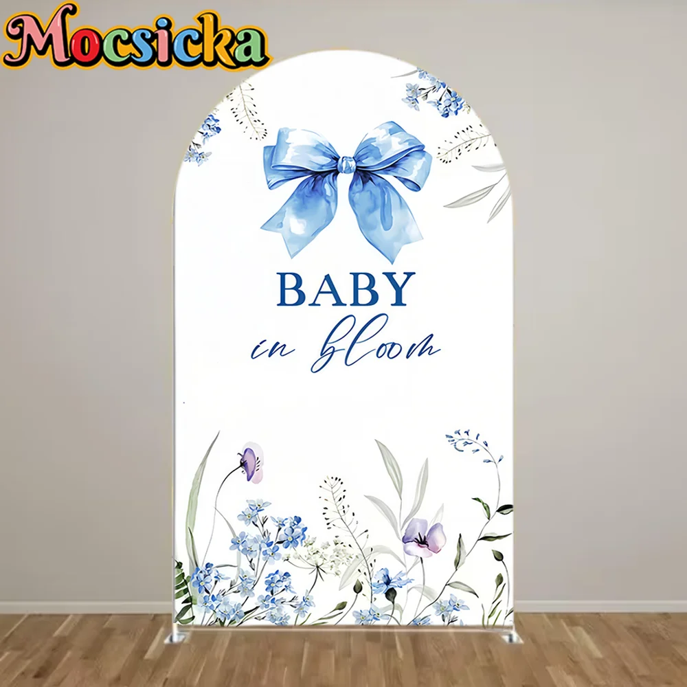 

Mocsicka Blue Ribbon Bow Arch Backdrop Cover Coquette Girl First Birthday Chiara Wall Cover Baby Shower Wedding Party Decoration