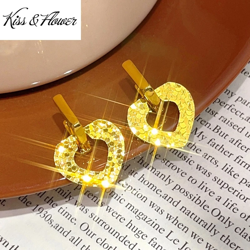 

KISS&FLOWER 24KT Gold Shiny Heart Drop Earrings For Women Wedding Party Birthday Christmas Bride Mother Girl Ladies Gifts ER546