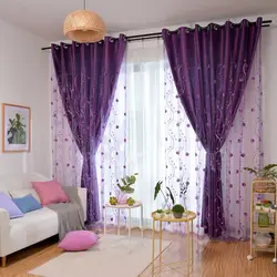 European Style Purple Embroidered Sheer Curtain Plus Thick Cloth Curtain Double Layer Curtain for Bedroom Living Room