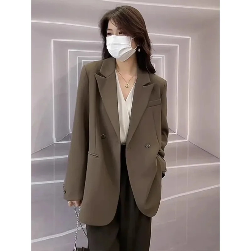 

Solid Color Button Cardigan Long Sleeve Blazer Women's Korean Style Slim Casual Mid-Length Top